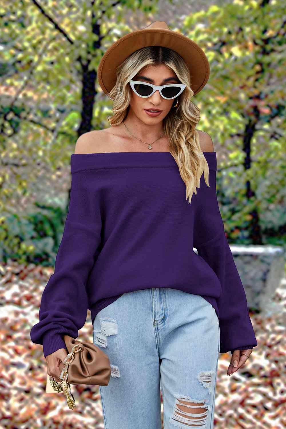 Off-Shoulder Dropped Shoulder Sweater