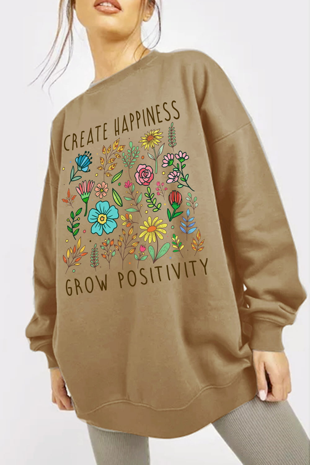 Simply Love Full Size CREATE HAPPINESS GROW POSITIVITY Graphic Sweatshirt