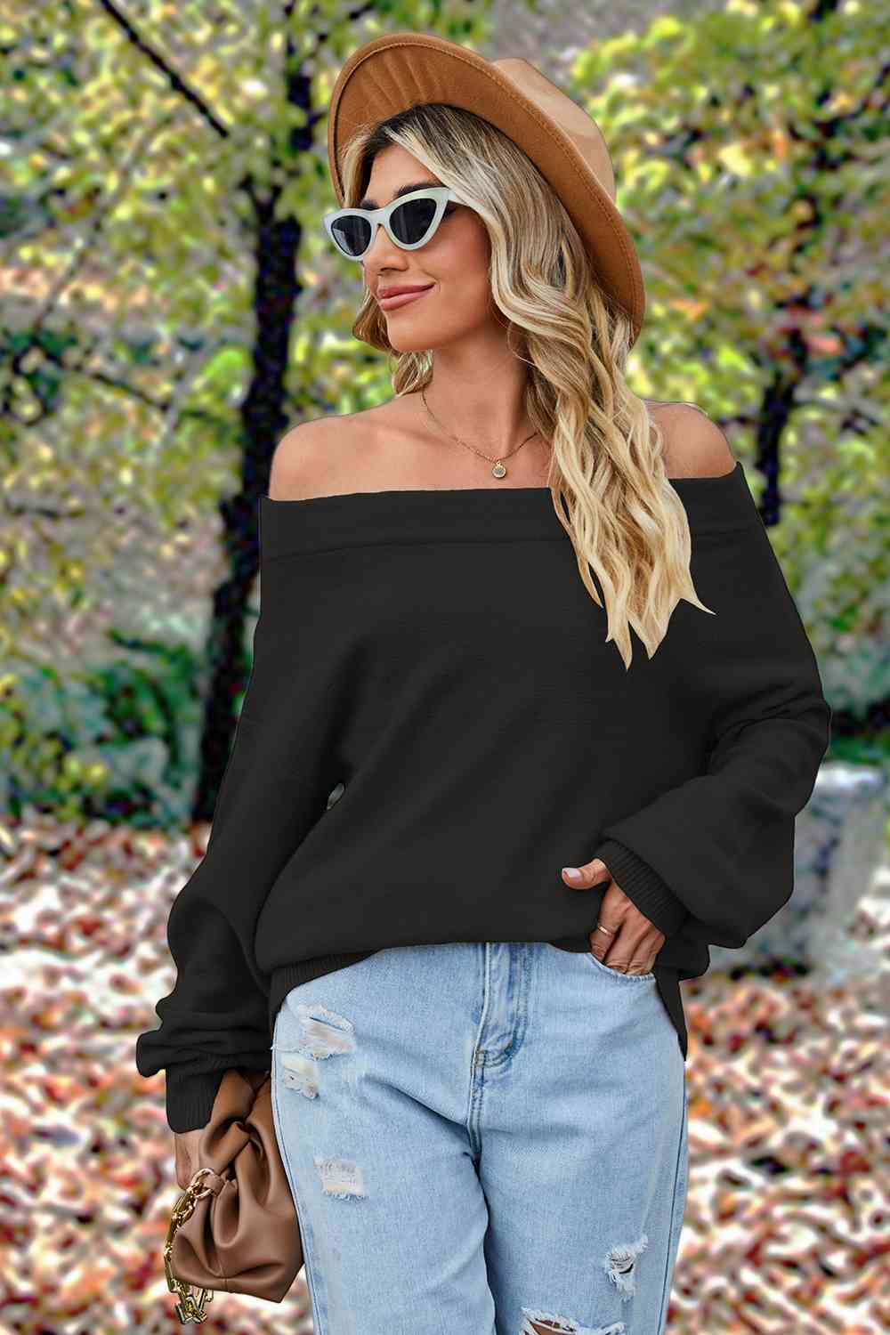 Off-Shoulder Dropped Shoulder Sweater