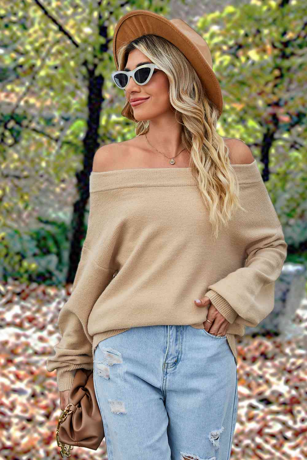 Off-Shoulder Dropped Shoulder Sweater