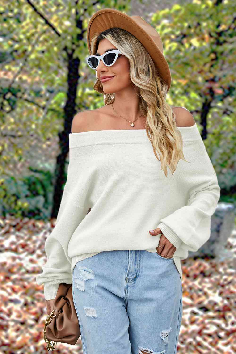 Off-Shoulder Dropped Shoulder Sweater