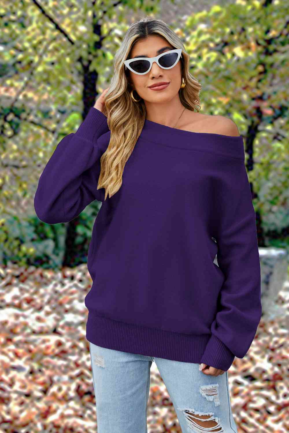 Off-Shoulder Dropped Shoulder Sweater