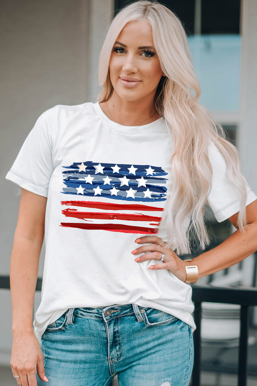 US Flag Graphic Round Neck Tee