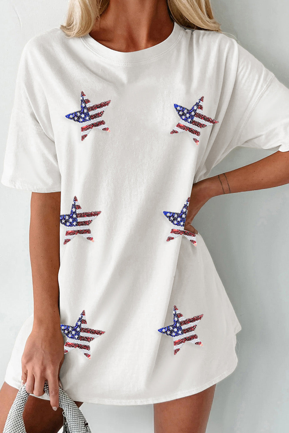 US Flag Star Round Neck Half Sleeve Oversize T-Shirt