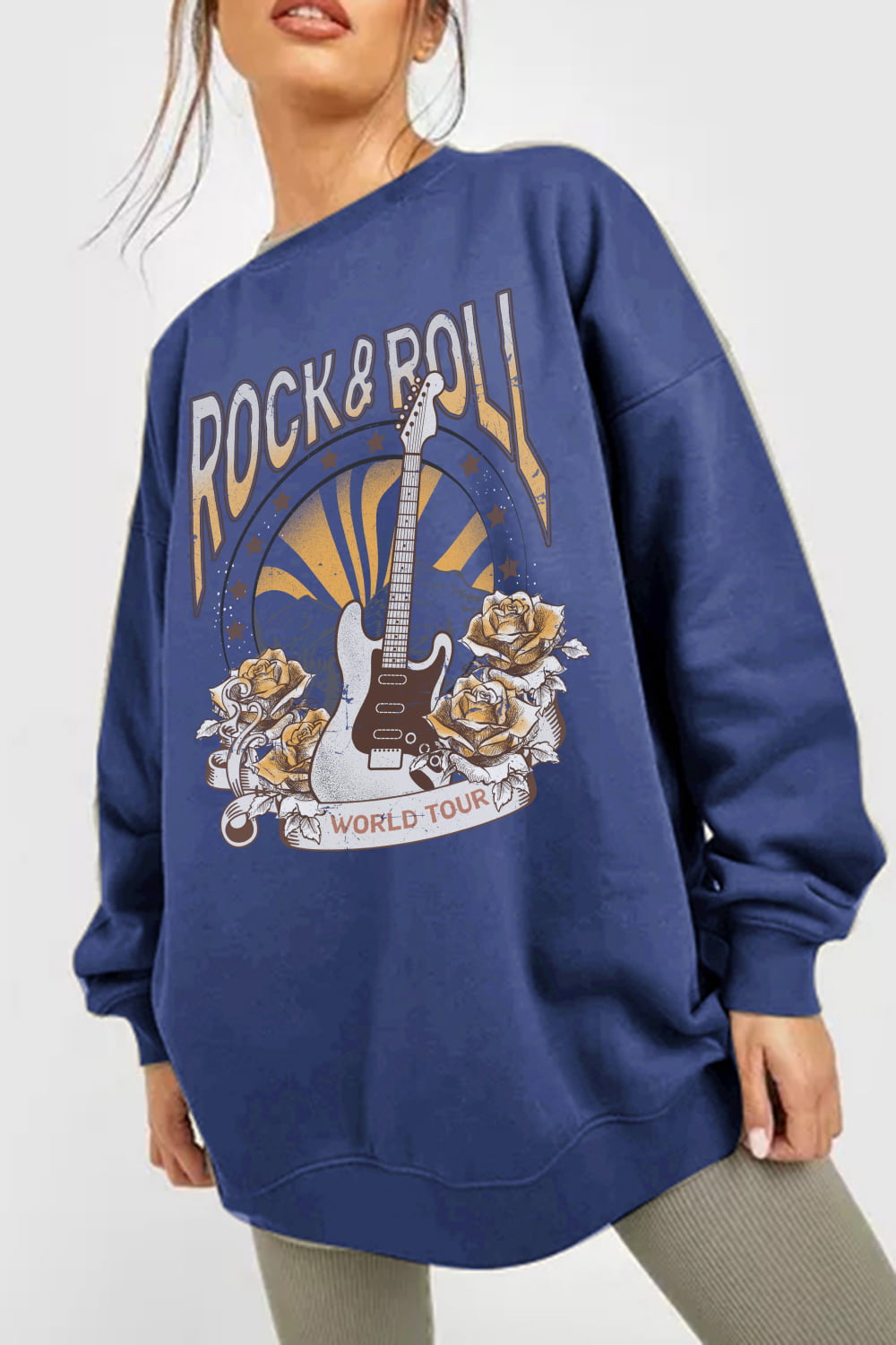 Simply Love Full Size ROCK & ROLL WORLD TOUR Graphic Sweatshirt