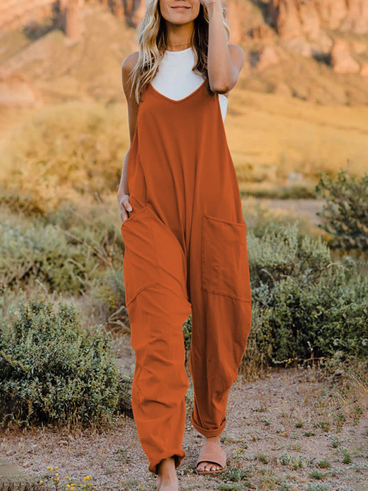 Double Take Full Size Sleeveless V-Neck Pocketed Jumpsuit