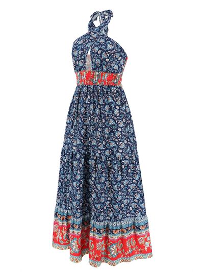 Smocked Printed Halter Neck Dress