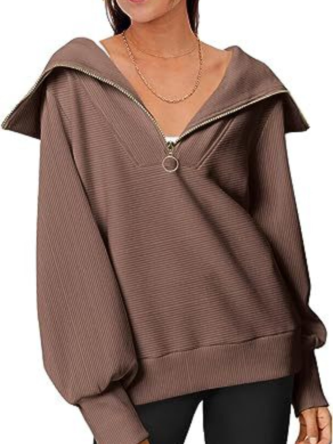 Half-Zip Lantern Sleeve Top