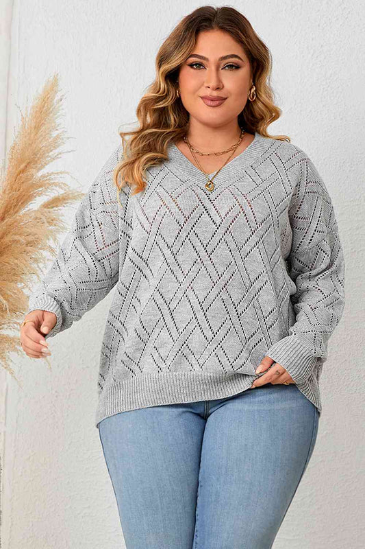 Plus Size Plaid V-Neck Knit Top