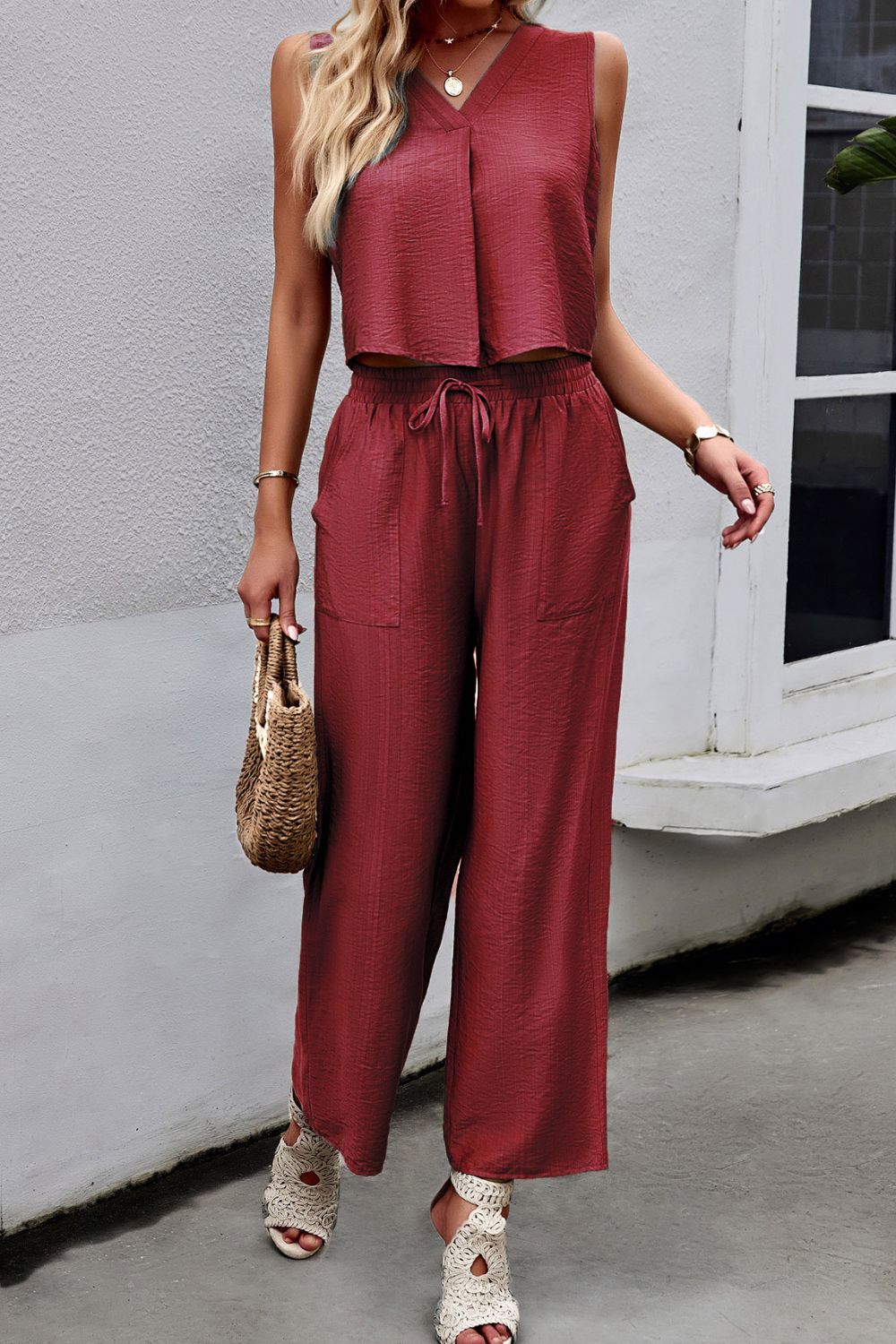 V-Neck Tank and Drawstring Pants Set