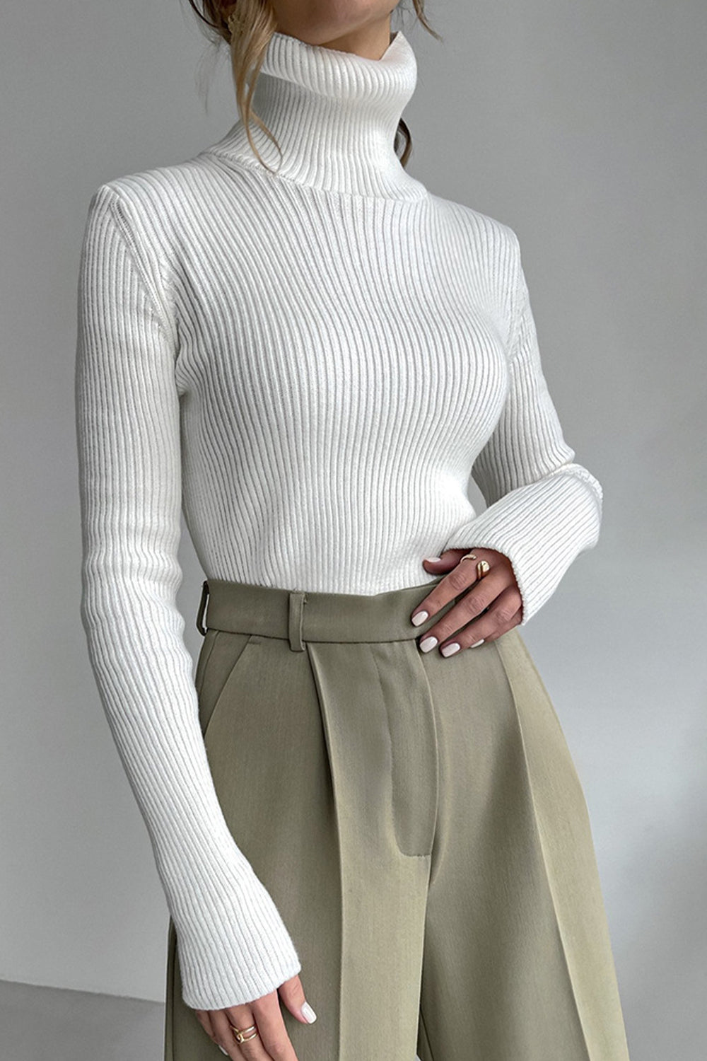 Ribbed Turtle Neck Long Sleeve Sweater