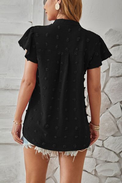 Swiss Dot Notched Cap Sleeve T-Shirt