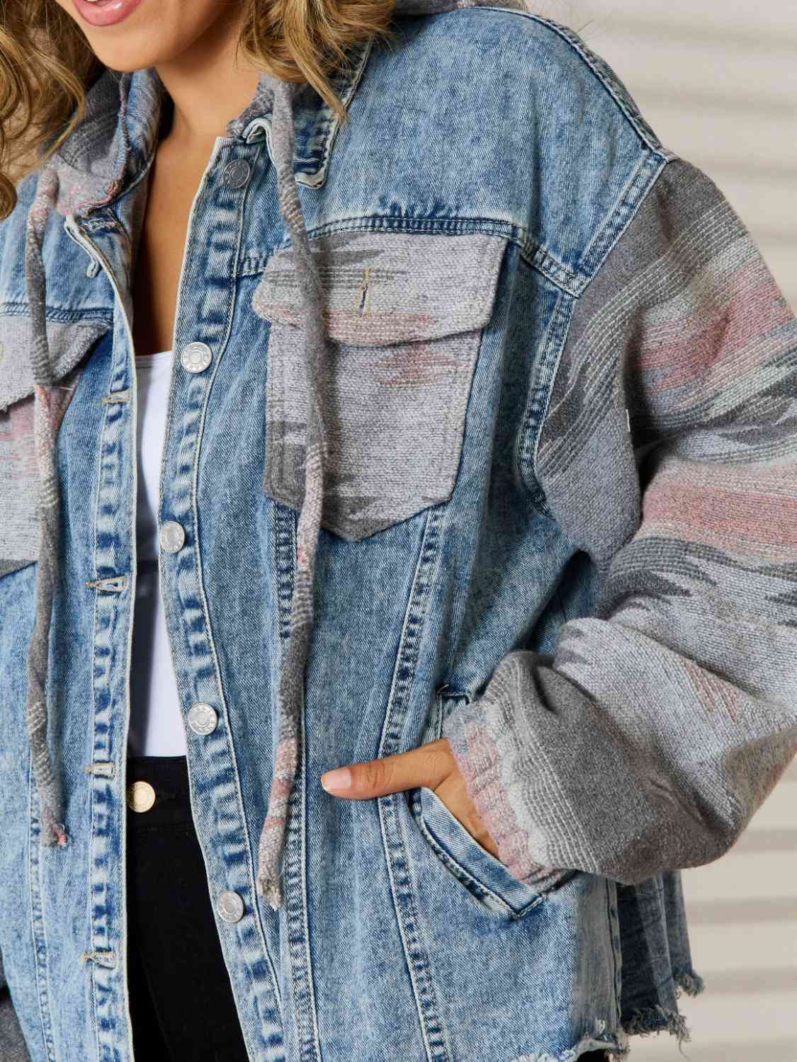 Geometric Raw Hem Denim Jacket