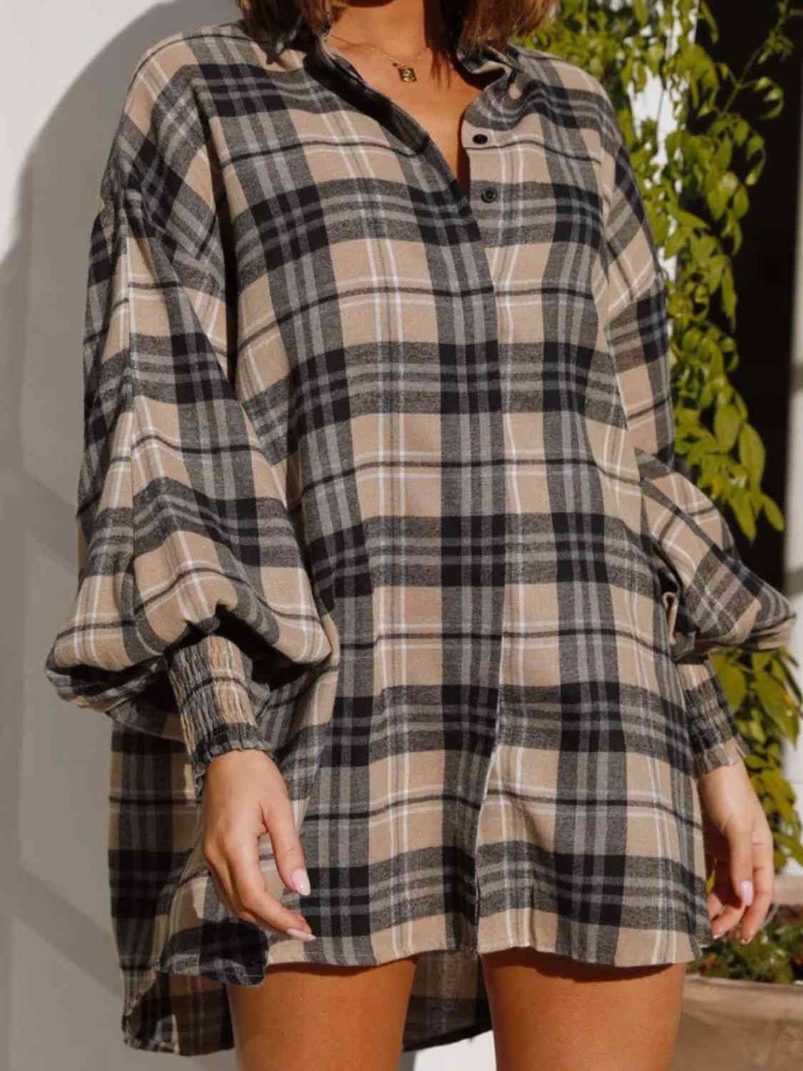 Plaid Lantern Sleeve Shirt