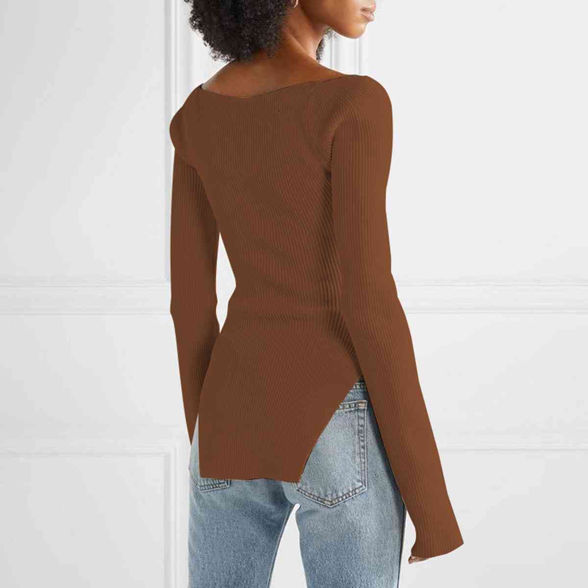 Sweetheart Neck Long Sleeve Knit Top