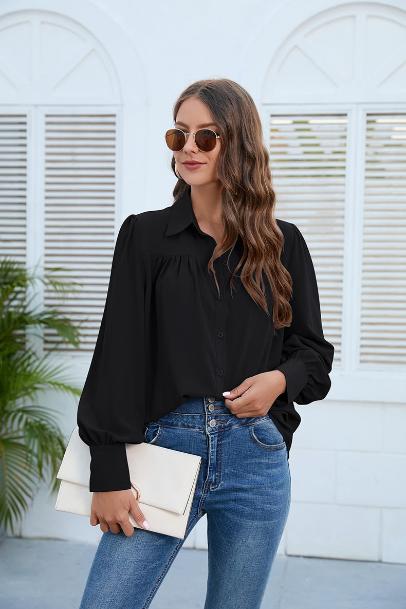 Puff Sleeve Collared Neck Shirt