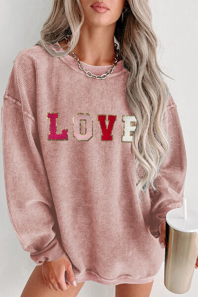 LOVE Round Neck Dropped Shoulder Sweatshirt