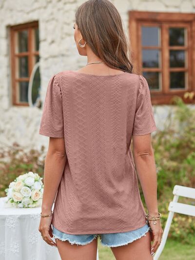 Eyelet Square Neck Short Sleeve Blouse