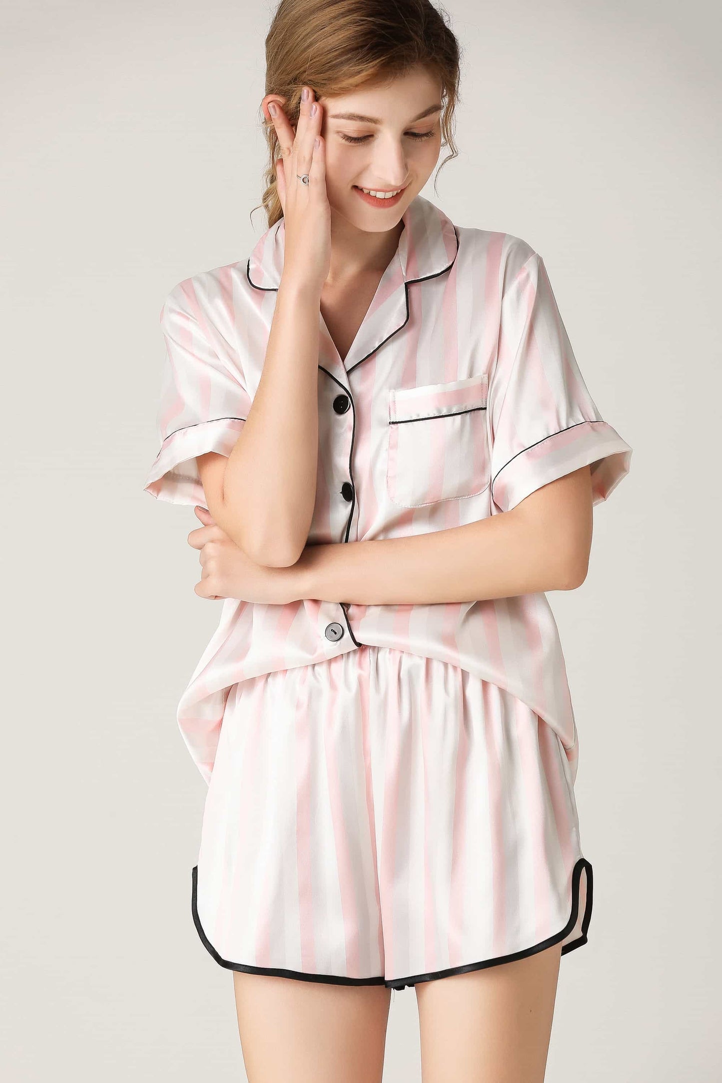 Lapel Collar Shirt and Shorts Lounge Set