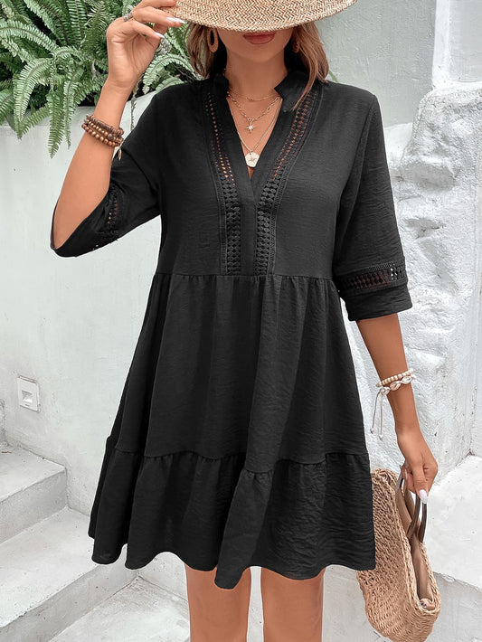 Notched Neck Half Sleeve Dress