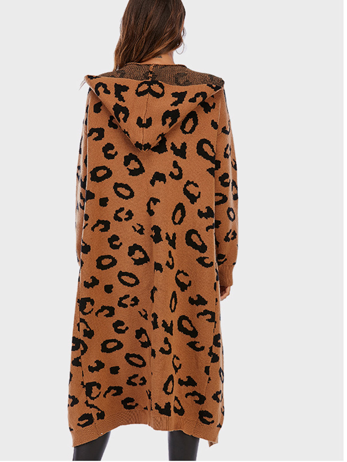 Leopard Hooded Cardigan with Pockets