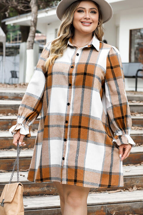 Plus Size Plaid Button Up Shirt Dress