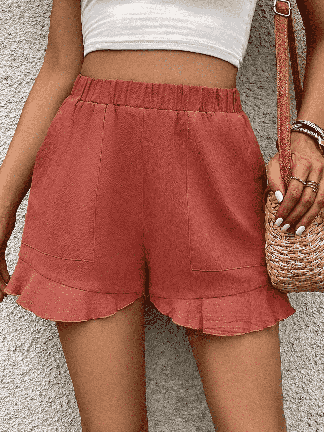 Ruffle Trim Shorts with Pocket