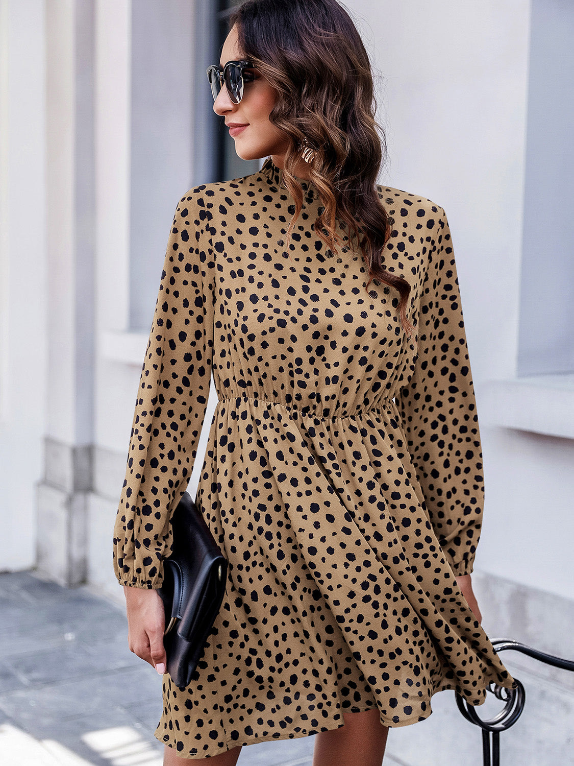 Printed Long Sleeve Mini Dress