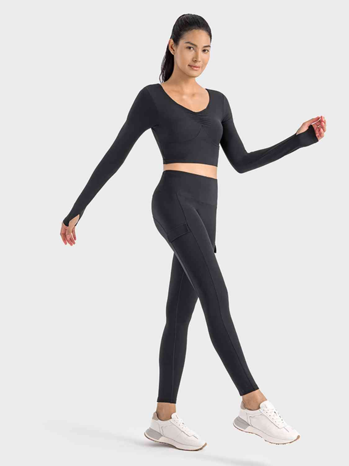 Ruched Cropped Long Sleeve Sports Top