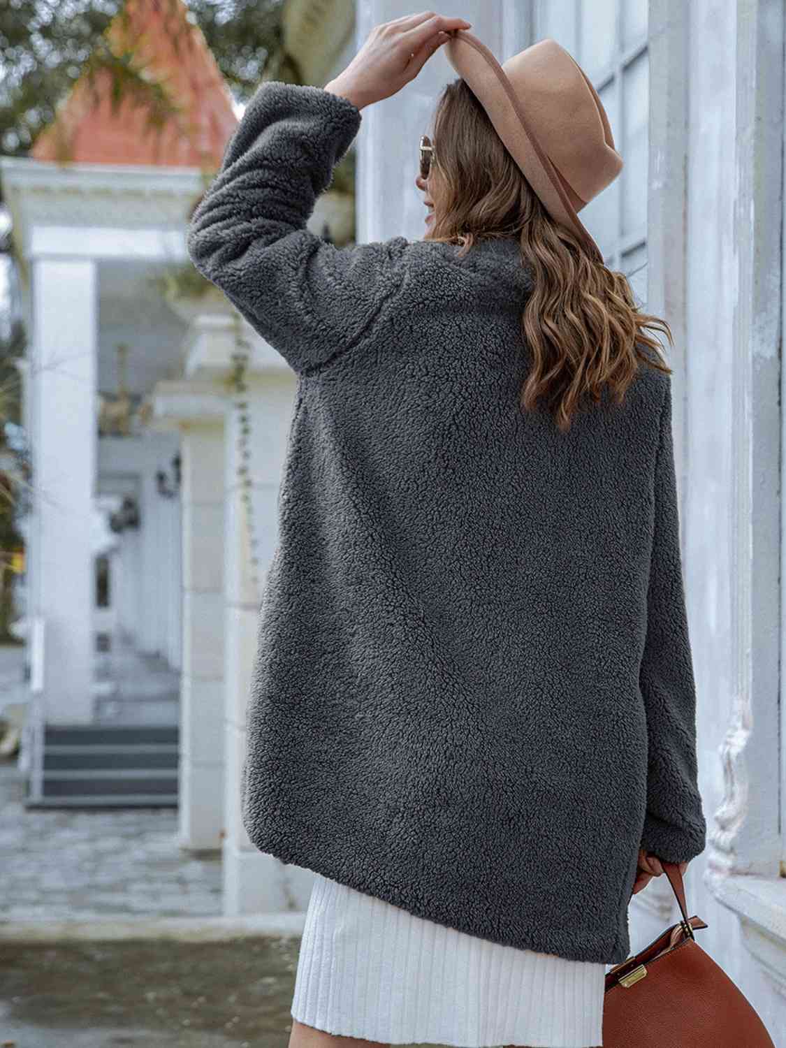 Long Sleeve Teddy Coat with Pockets