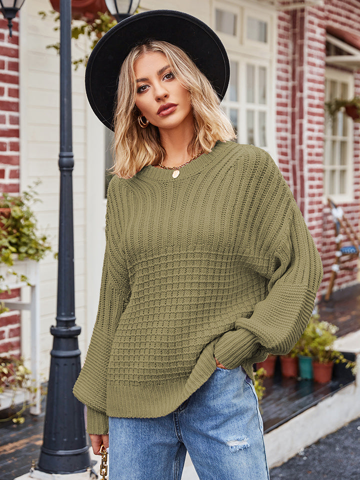 Round Neck Dropped Shoulder Sweater