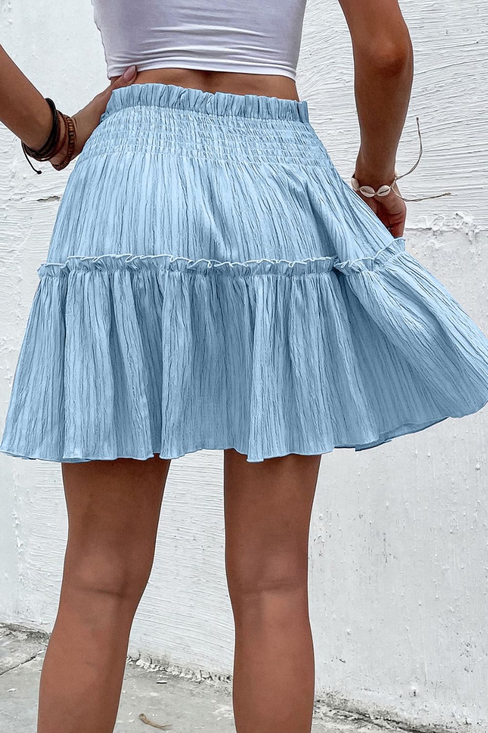 Smocked Waist Frill Trim Skirt