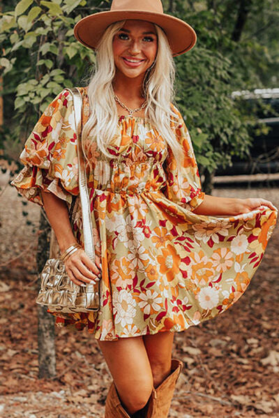 Floral Square Neck Mini Dress