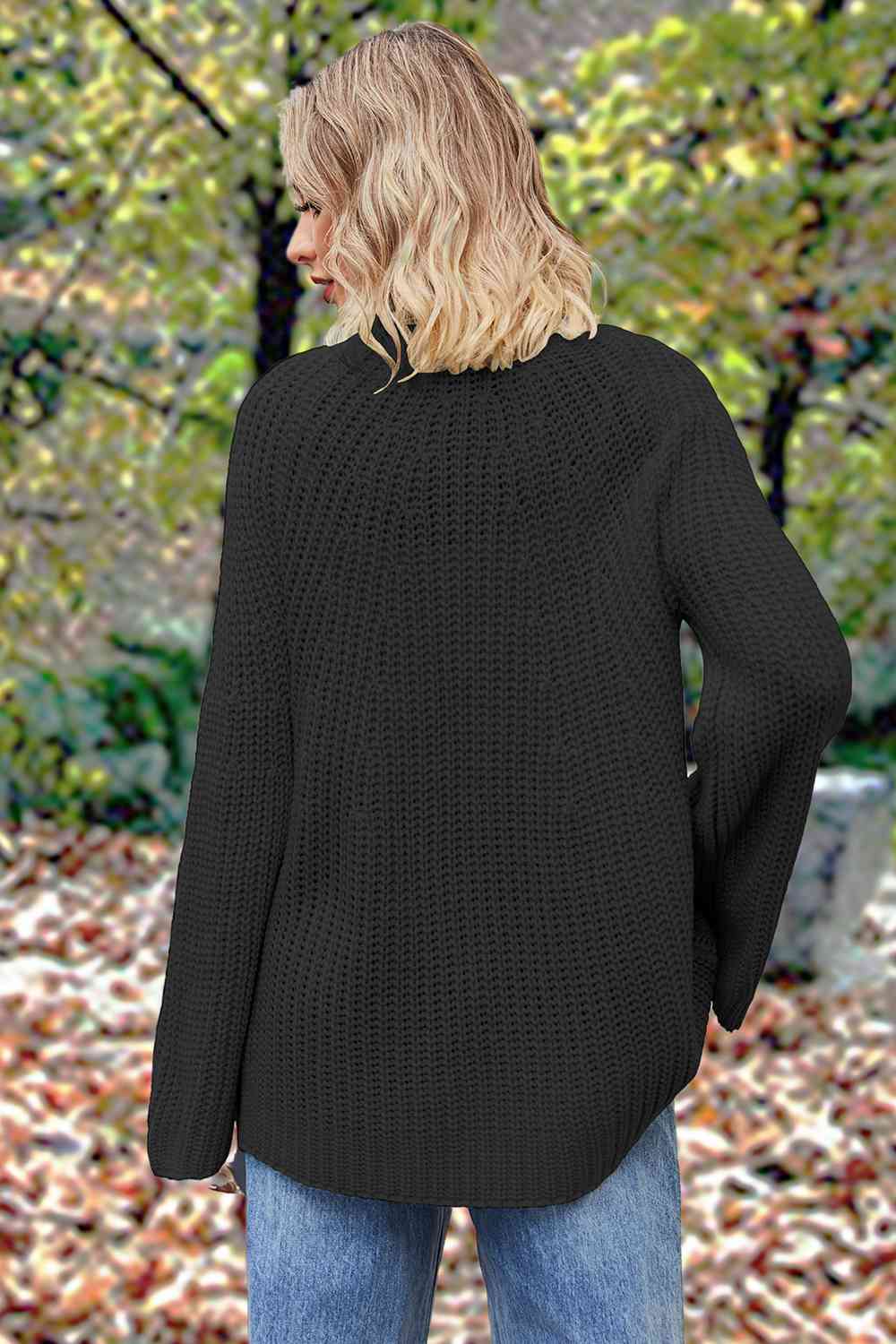 Openwork Round Neck Long Sleeve Sweater