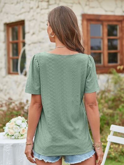 Eyelet Square Neck Short Sleeve Blouse