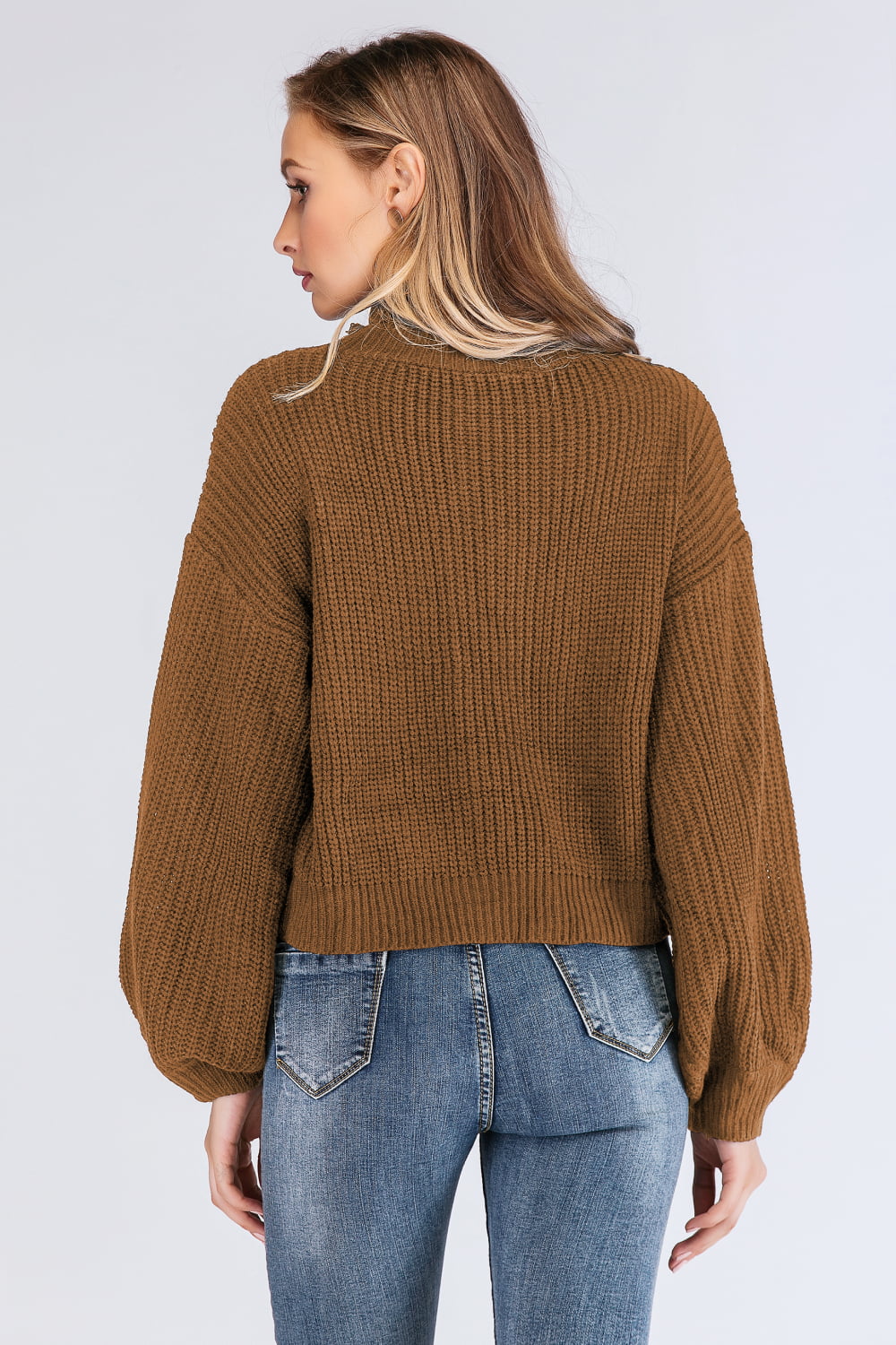 Turtleneck Rib-Knit Dropped Shoulder Sweater