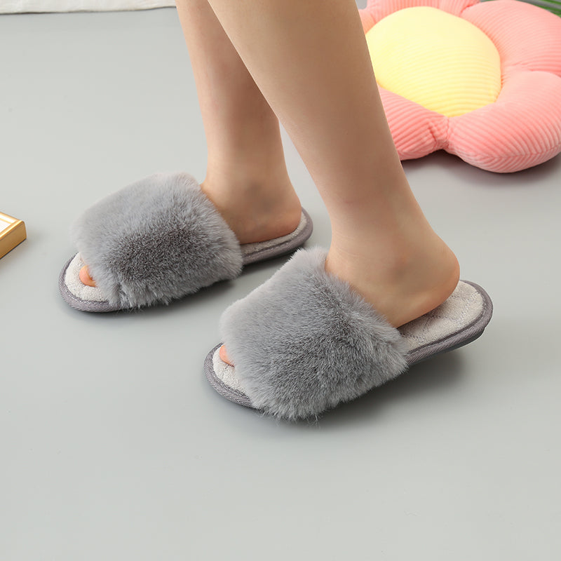 Faux Fur Open Toe Slippers