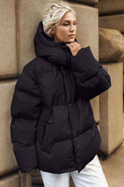 Pocketed Zip Up Hooded Puffer Jacket