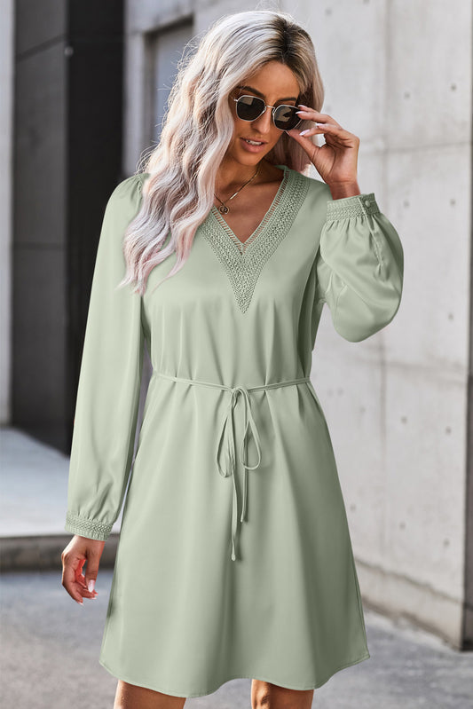 V-Neck Long Sleeve Mini Dress