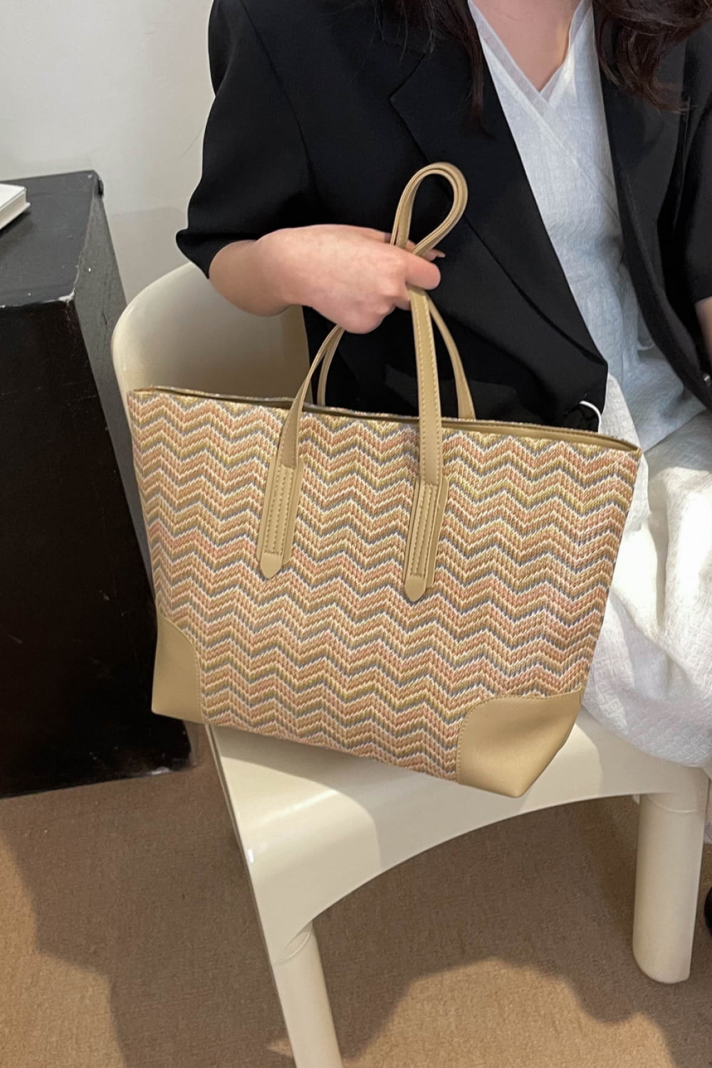 Chevron Straw Tote Bag