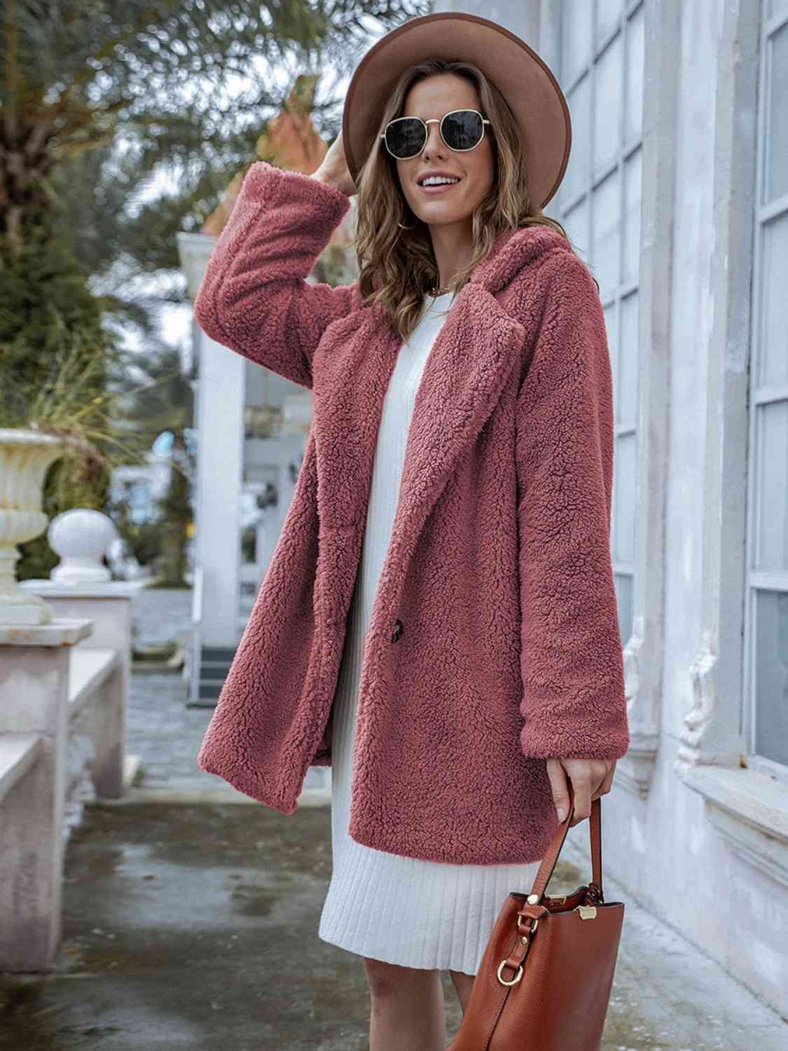 Long Sleeve Teddy Coat with Pockets