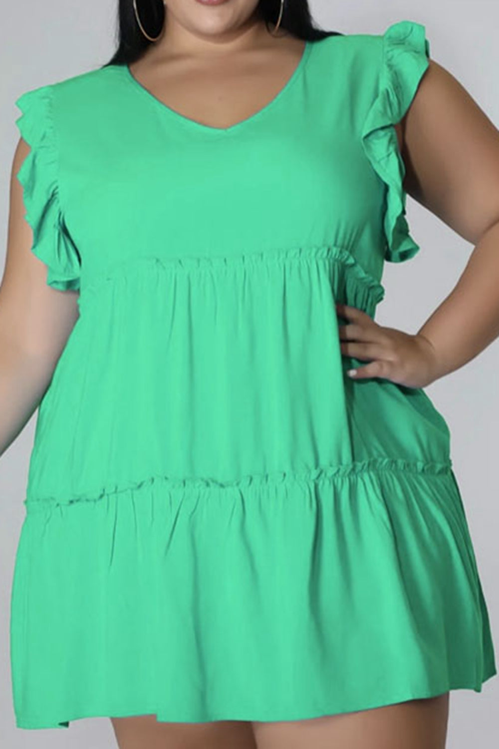 Plus Size V-Neck Frill Trim Mini Dress