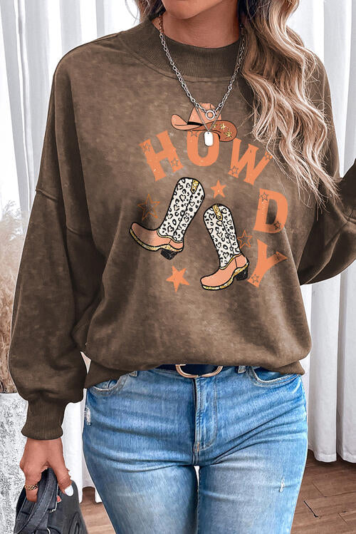 HOWDY Round Neck Drop Shoulder Sweatshirt