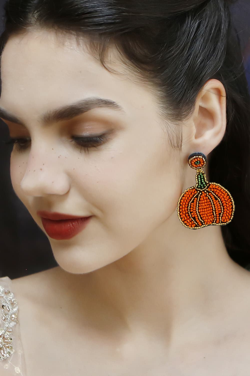 Beads Detail Pumpkin Shape Dangle Earring