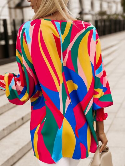 Abstract Lantern Sleeve Blouse