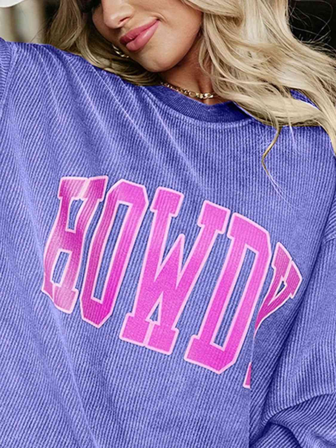 Full Size HOWDY Graphic Round Neck Sweatshirt