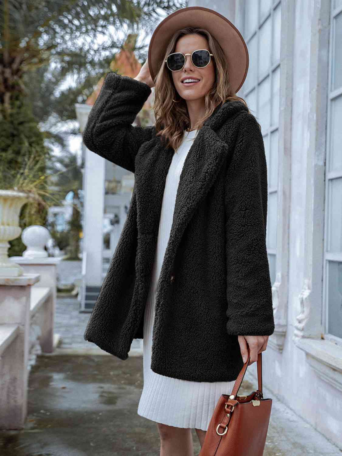 Long Sleeve Teddy Coat with Pockets