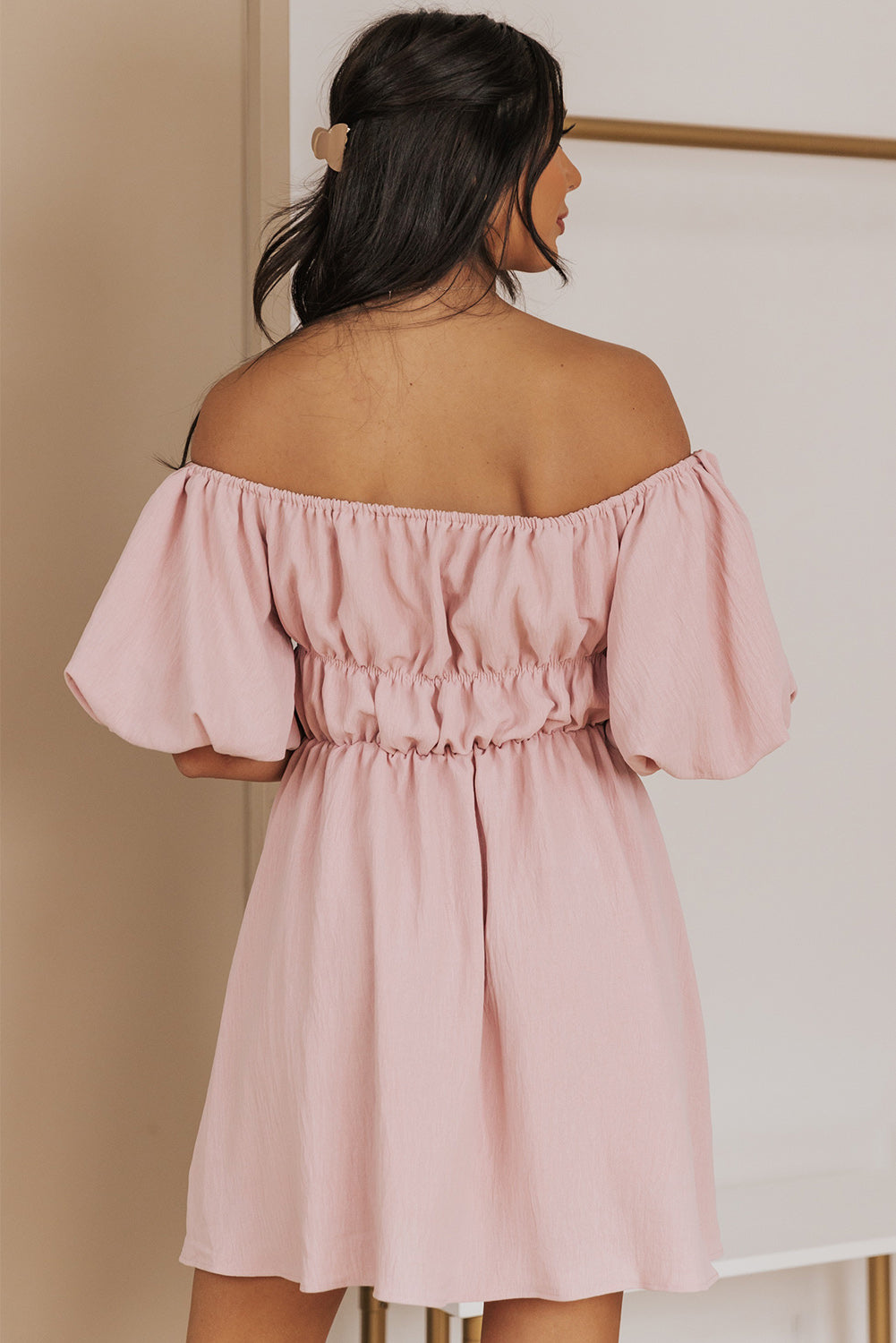 Off-Shoulder Balloon Sleeve Mini Dress