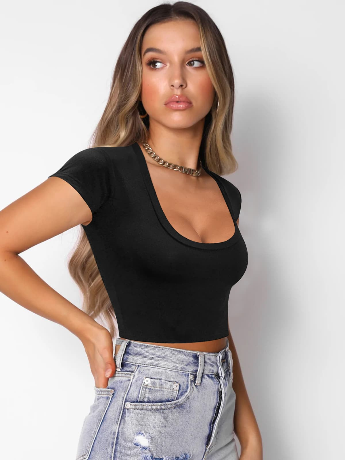 Square Neck Cropped T-Shirt