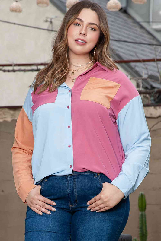 Plus Size Color Block Shirt